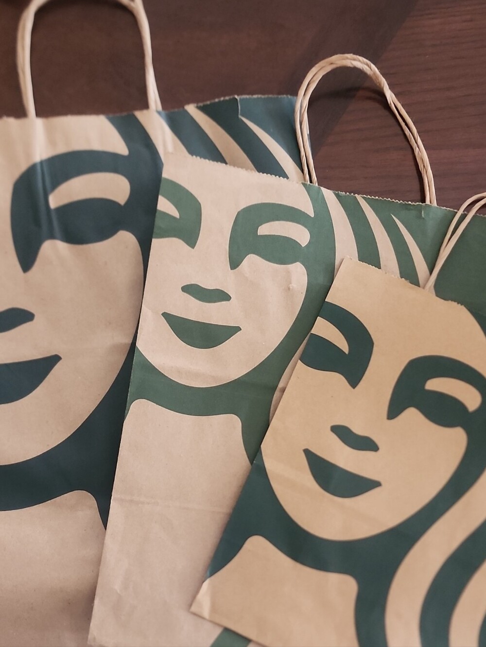 Starbucks Green and Kraft Tote Bags - Set of 3
